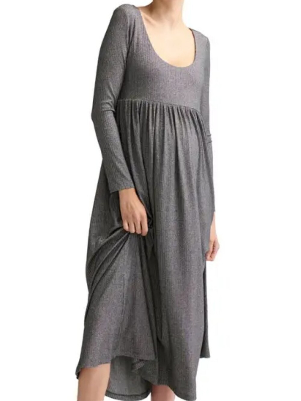 Hatch Gray Ribbed Long Sleeve Maxi Dress